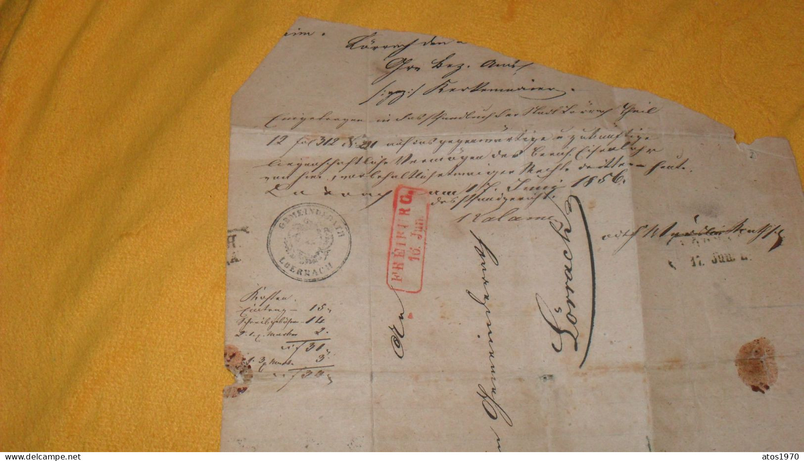 LETTRE ANCIENNE DE 1856 ?../ MARQUE ROUGE FREIBURG POUR LOERBACH . ALLEMAGNE CACHET 43 + TIMBRE 3 FREIMARK