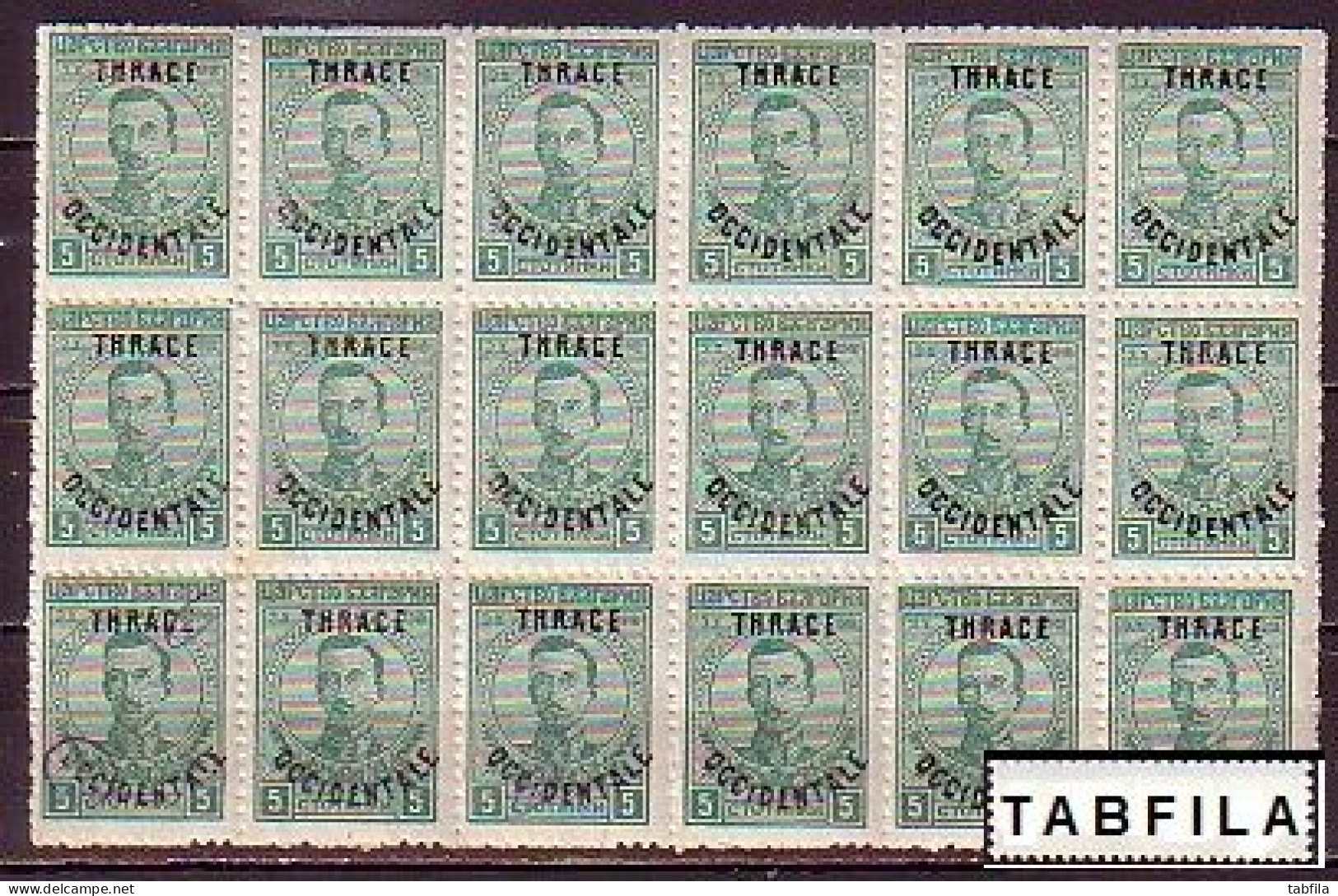BULGARIA - 1920 - Tim.de 1919 Avec Surcharge "Thrace Occidentale" -  5st -  Mi No 20 MNH - Sheet Of 3 X 6 - Unused Stamps