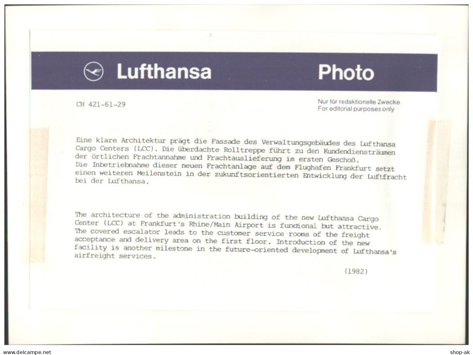 C5679/ Flughafen Frankfurt Lufthansa-Cargo Center  Foto 24 X 17,5 Cm 1982 - Sonstige & Ohne Zuordnung