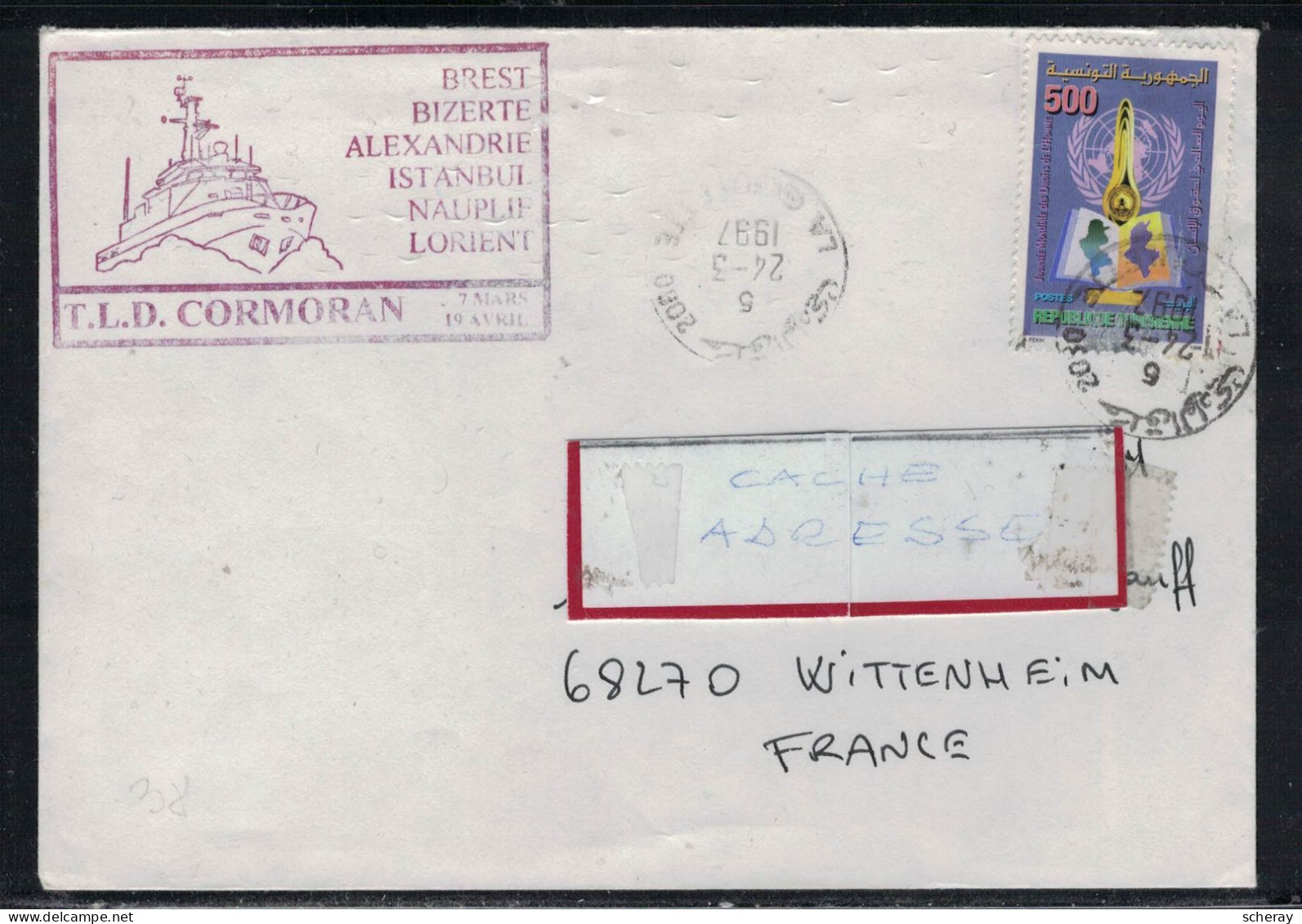 LETTRE  T.L.D. CORMORAN 7 MARS/19 AVRIL SUR TUNISIE 24/3/1997  ( Lot 32 ) - Boats