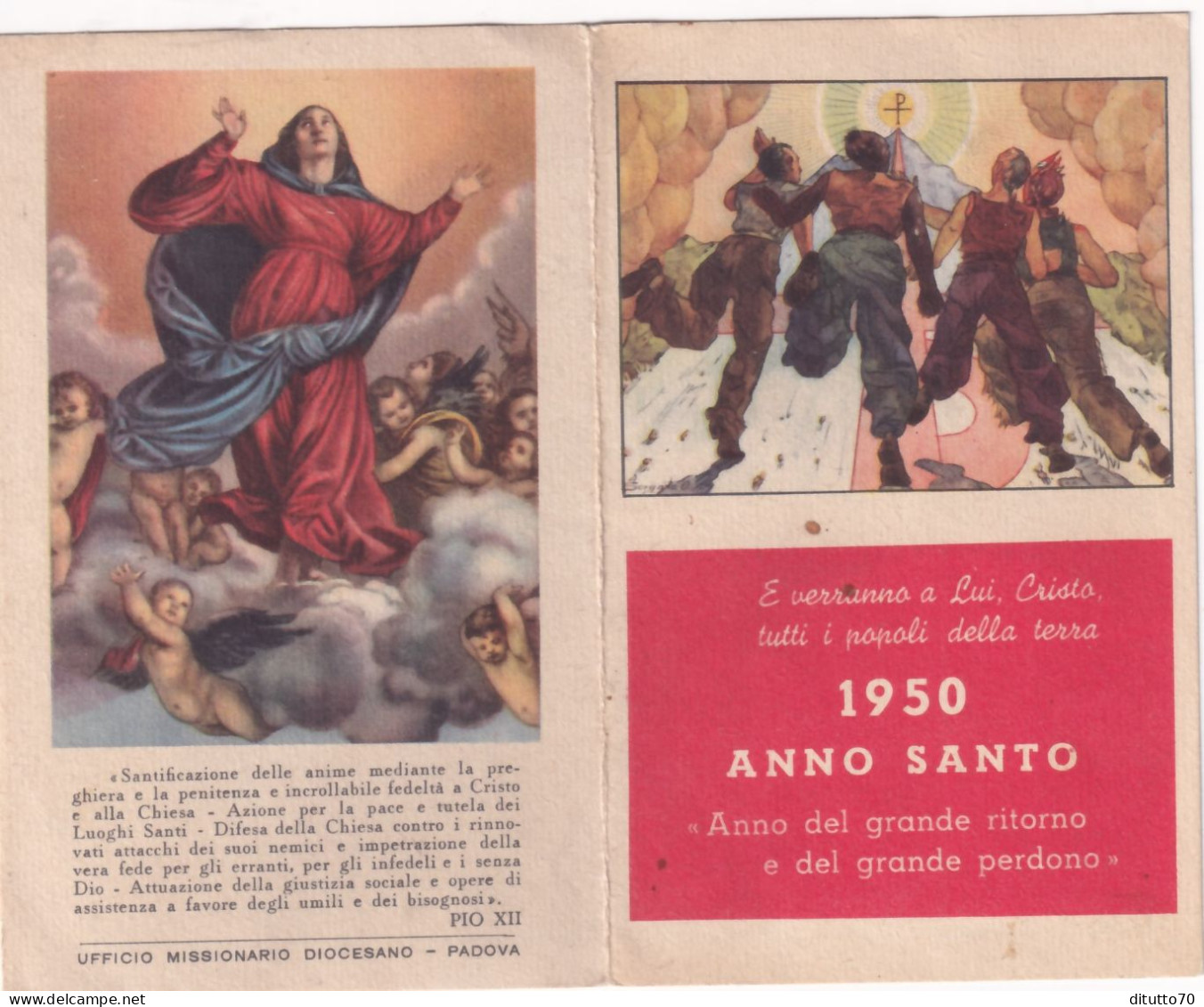 Calendarietto - Anno Santo - Ufficio Missionario Dicesano - Padova -  Anno 1950 - Kleinformat : 1941-60