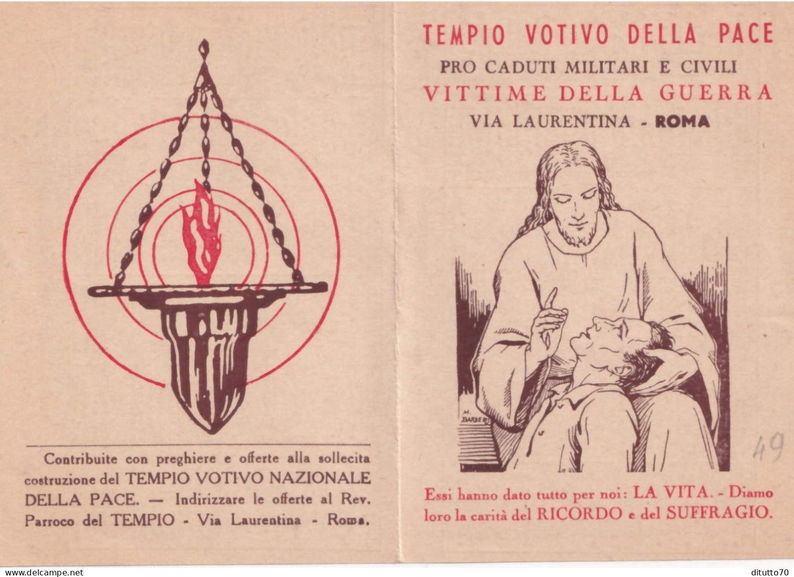 Calendarietto - Tempio Votivo Nazionale Della Pace -  Pro Caduti Militari E Civili - Vittime Della Guerra - Anno 1949 - Klein Formaat: 1941-60