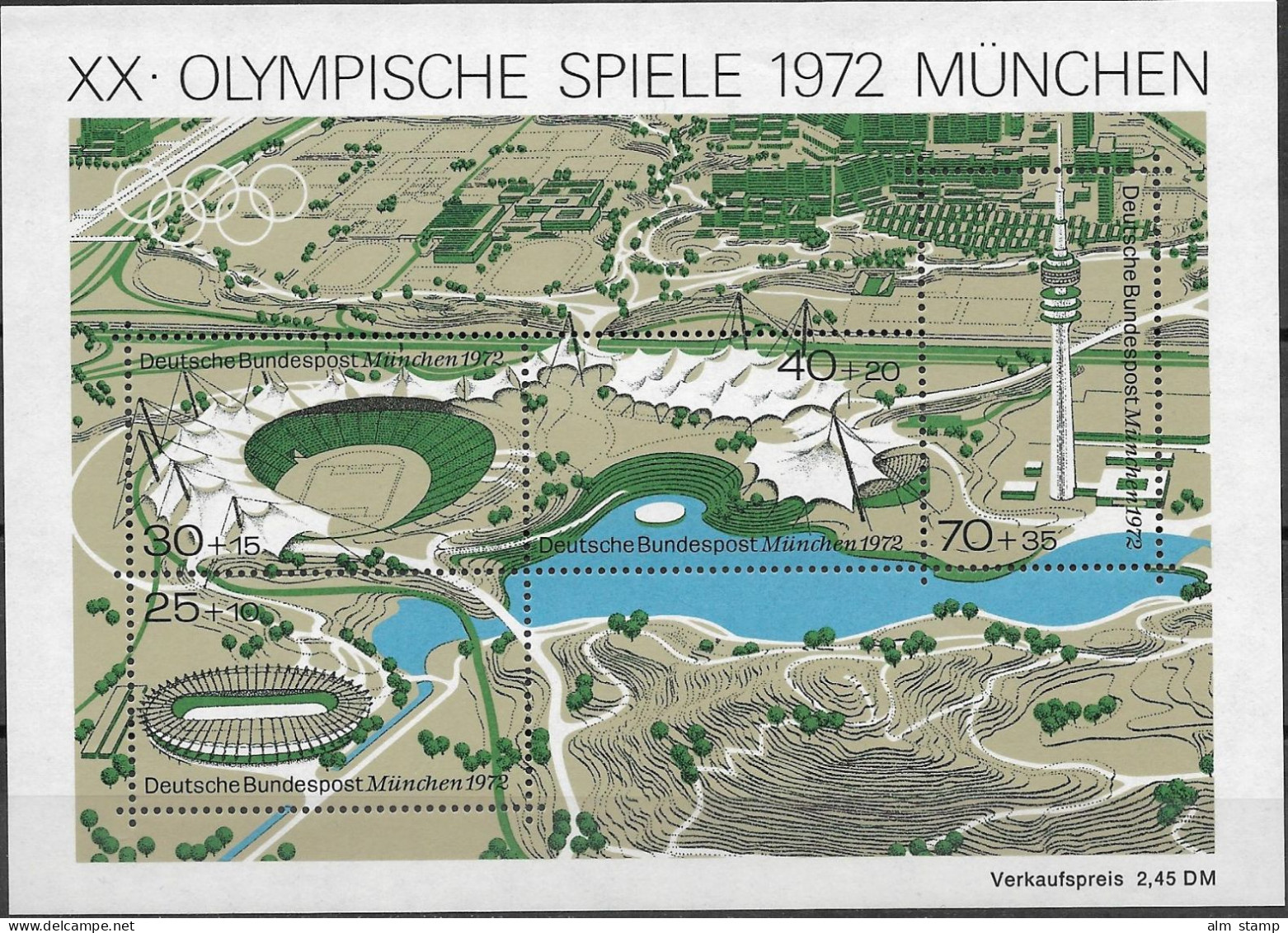 1972 Deutschland Germany Mi. Bl. 7  ** MNH XX. Olympische Spiele 1972 München - 1959-1980