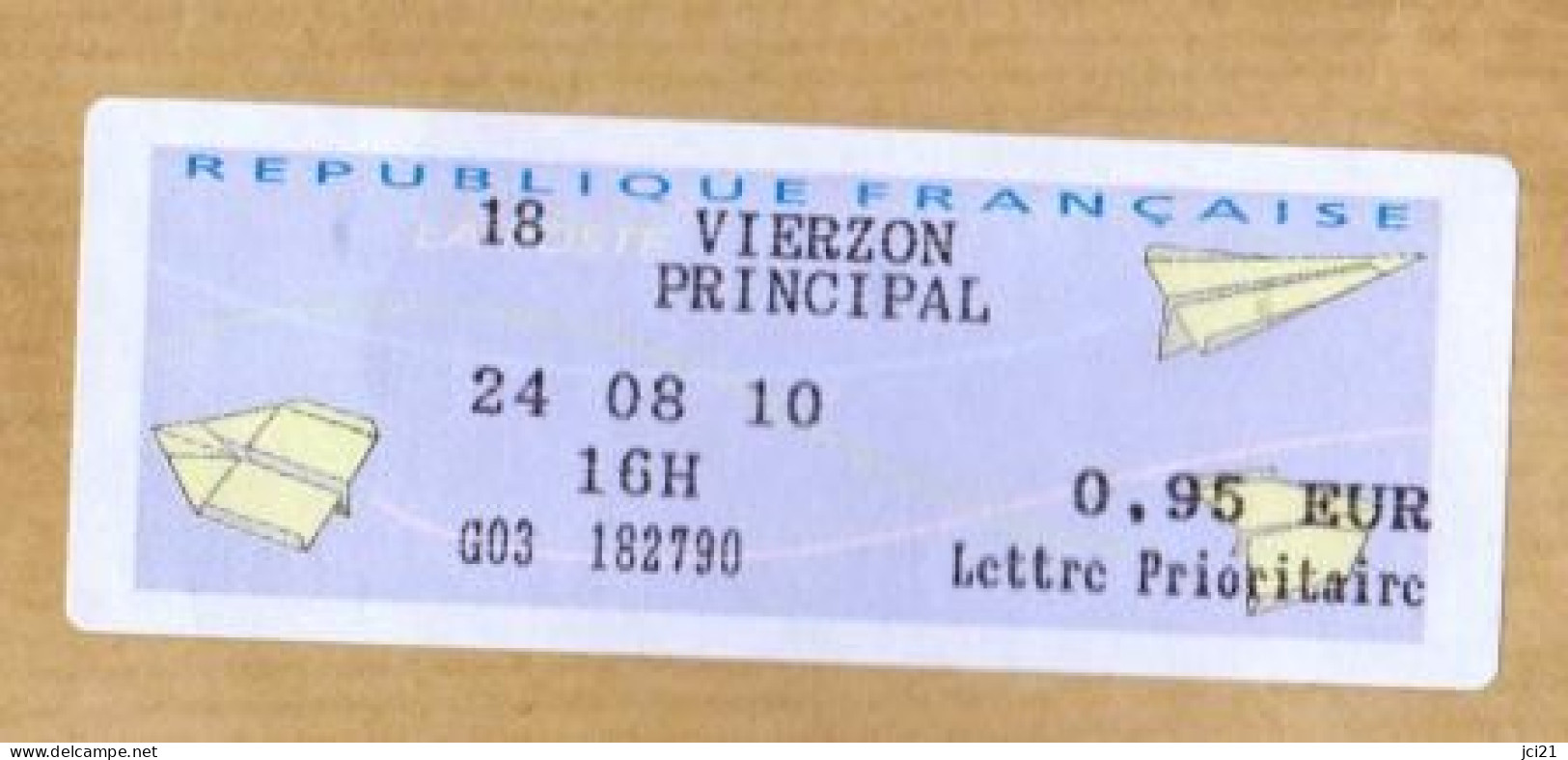 Vignette, Étiquette De Guichet - 18 VIERZON PRINCIPAL - Sur Fragment_E501 - 2000 « Avions En Papier »