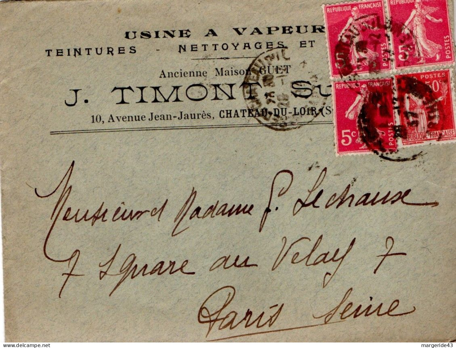 AFFRANCHISSEMENT COMPOSE SUR LETTRE A EN TETE DE CHATEAU DU LOIR SARTHE 1937 - Tariffe Postali