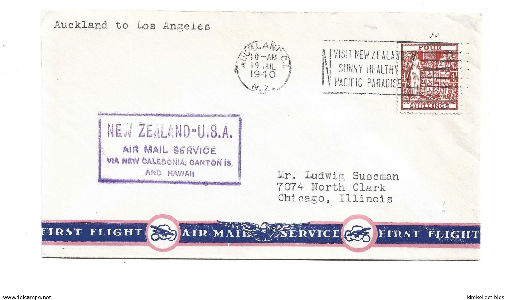 NEW ZEALAND - 1940 AIRMAIL COVER TO USA VIA NEW CALEDONIA - SLOGAN MACHINE CANCEL - Covers & Documents