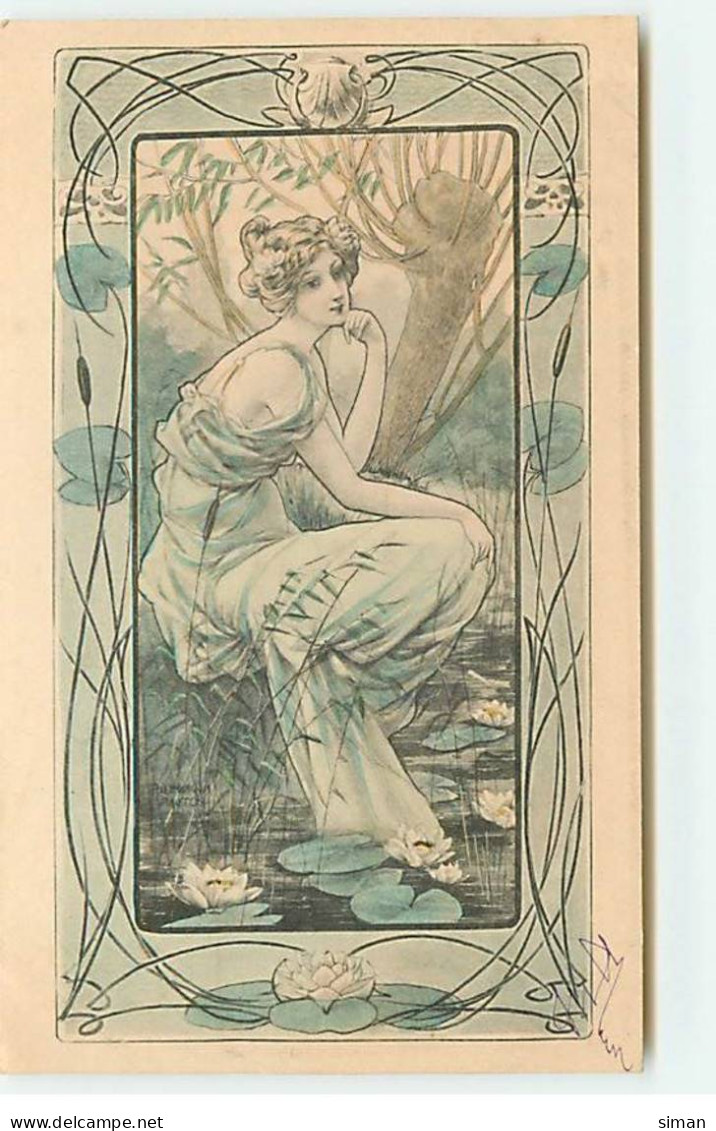 N°21309 - Art Nouveau - Pinkawa - MM Vienne N°122 - Jeune Femme Rêvant Assis Près De Nénuphar - Pinkawa