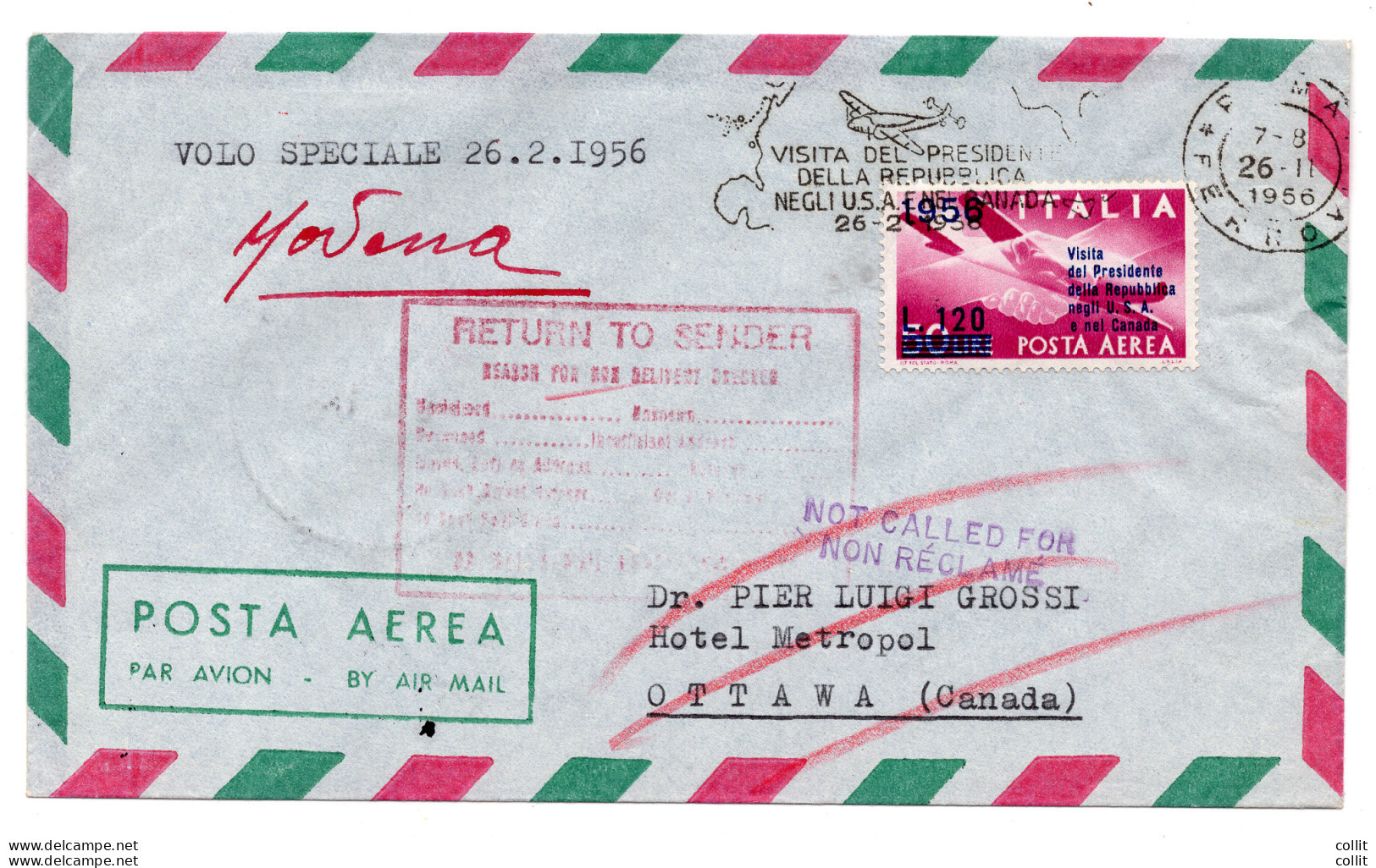 LAI Roma/New York Del 26.2.56 - Aerogramma Per Ottawa - Airmail