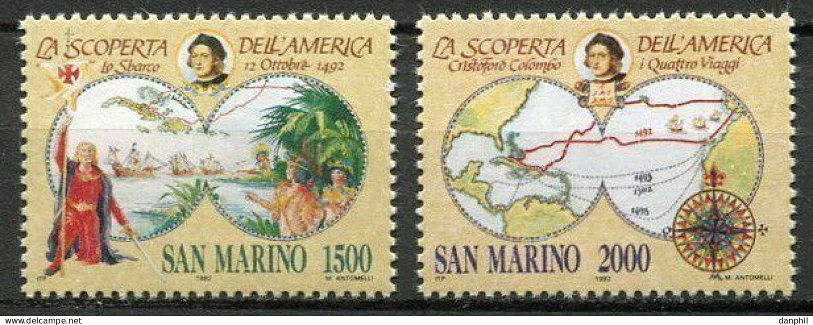 San Marino 1992 500 Jahre Entdeckung Amerikas - III (**)  Mi 1493-04; Y&T 1284-85 - € 7,50 - Christoph Kolumbus