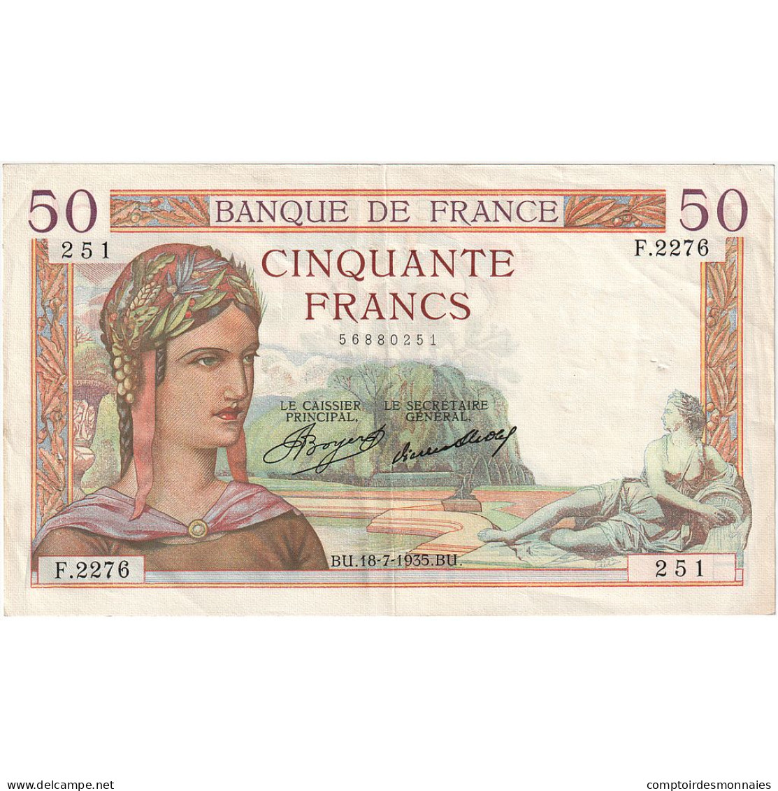 France, 50 Francs, Cérès, 1935, F.2276, TTB+, Fayette:17.13, KM:81 - 50 F 1934-1940 ''Cérès''