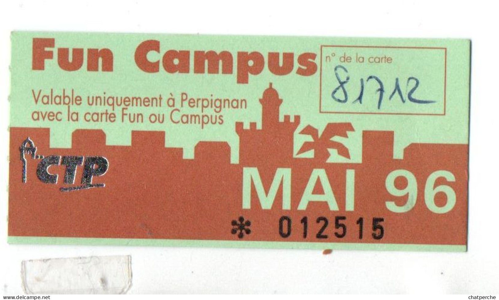 BILLET TICKET ENTREE TRANSPORT AUTOBUS TRANSPORTS PERPIGNAN FUN CAMPUS 66 PYRENEES-ORIENTALES LOT DE 4 TICKETS - Europa