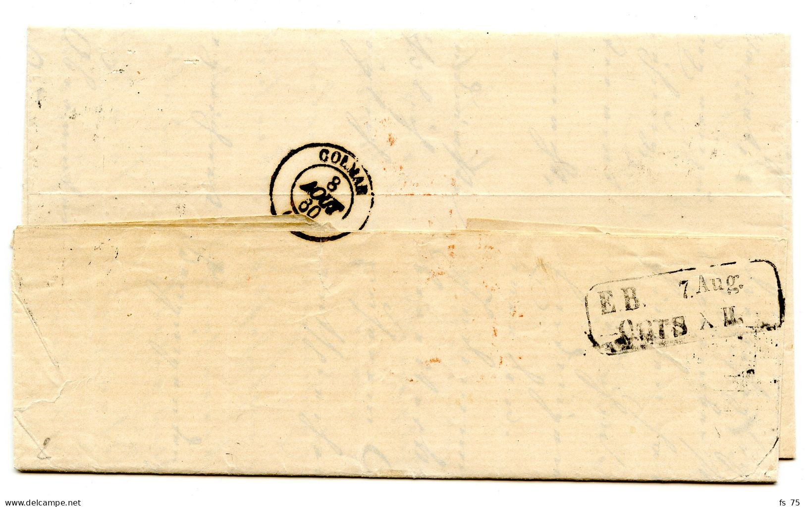 ALLEMAGNE - B.S.P. (BADE SERVICE PUBLIC) SUR LETTRE EN FRANCHISE DE KENZINGEN POUR  COLMAR, 1860 - Préphilatélie