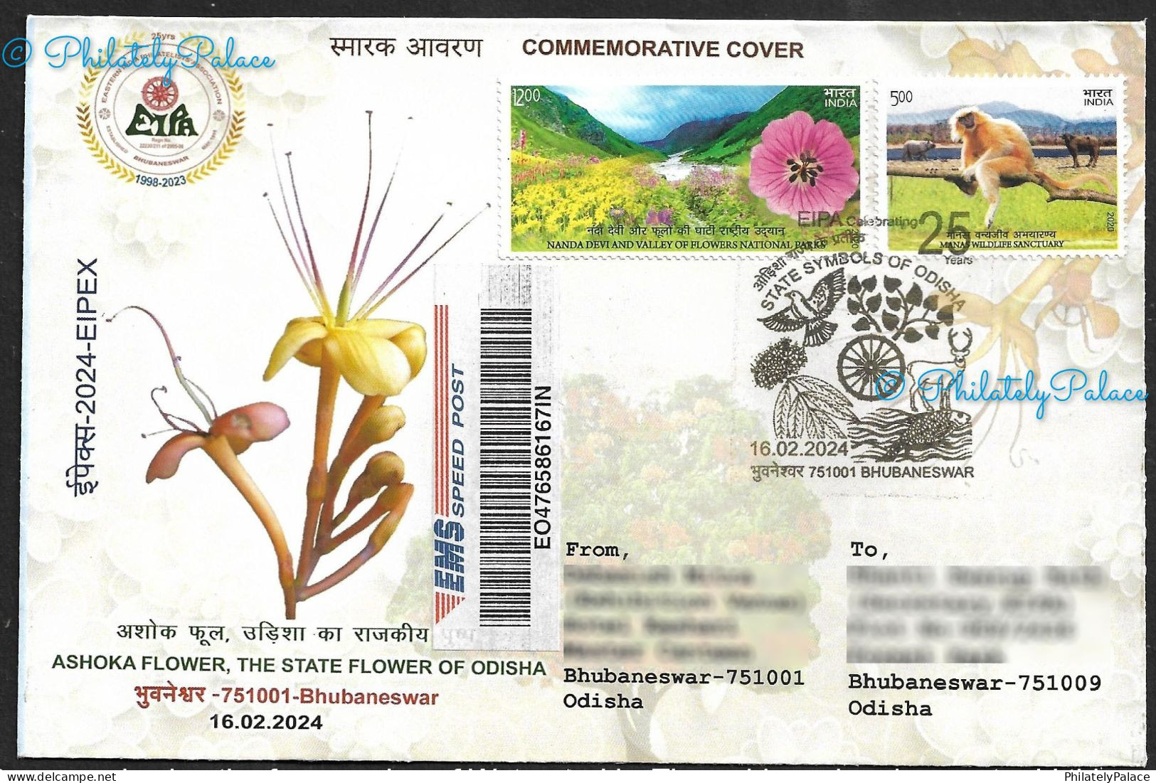 India 2024 Ashoka Flower,Indian Roller,Bird,Peepal Tree,Fish,Deer,Animal,State Odisha,Registered Cover (**) Inde Indien - Covers & Documents