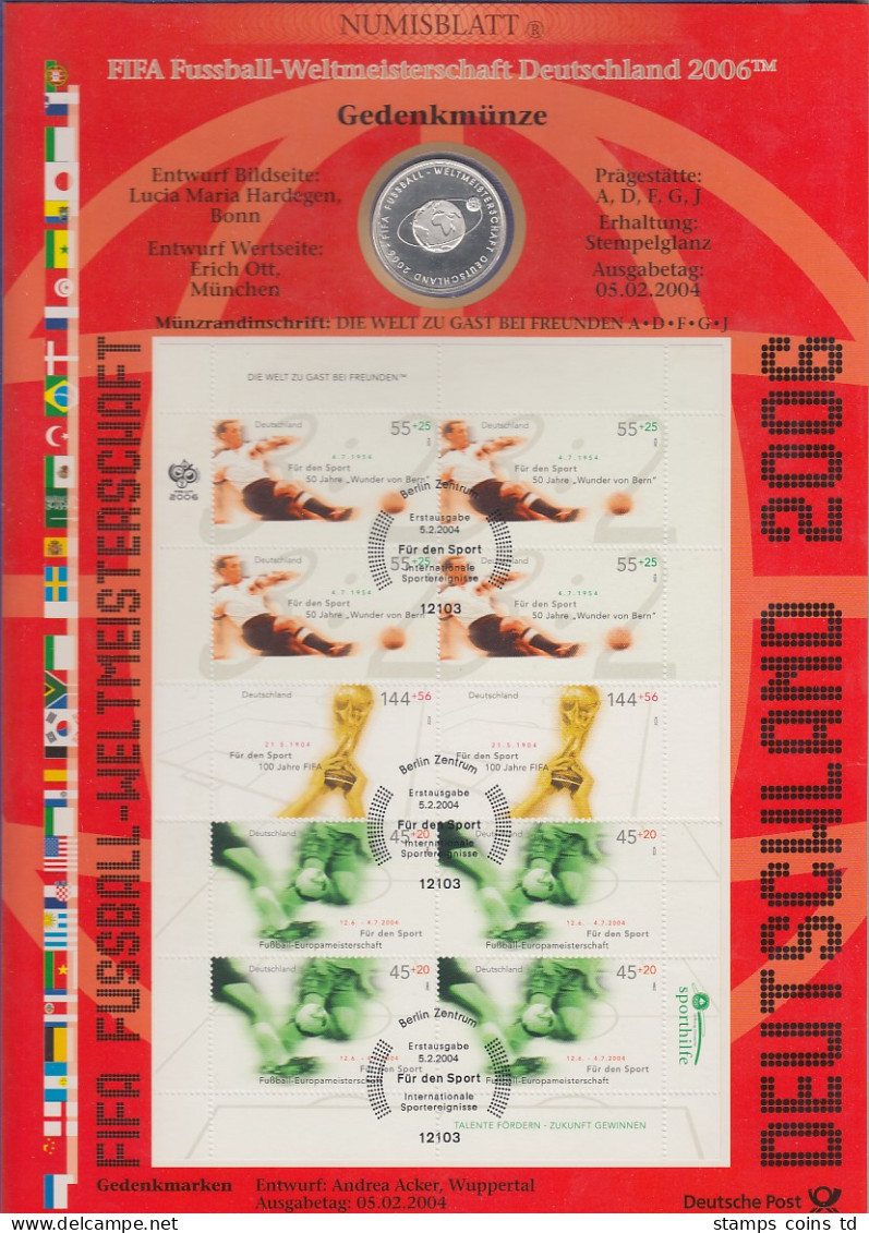 Bundesrepublik Numisblatt Fussball-WM / 2004  Mit 10-Euro-Silbermünze - Collections