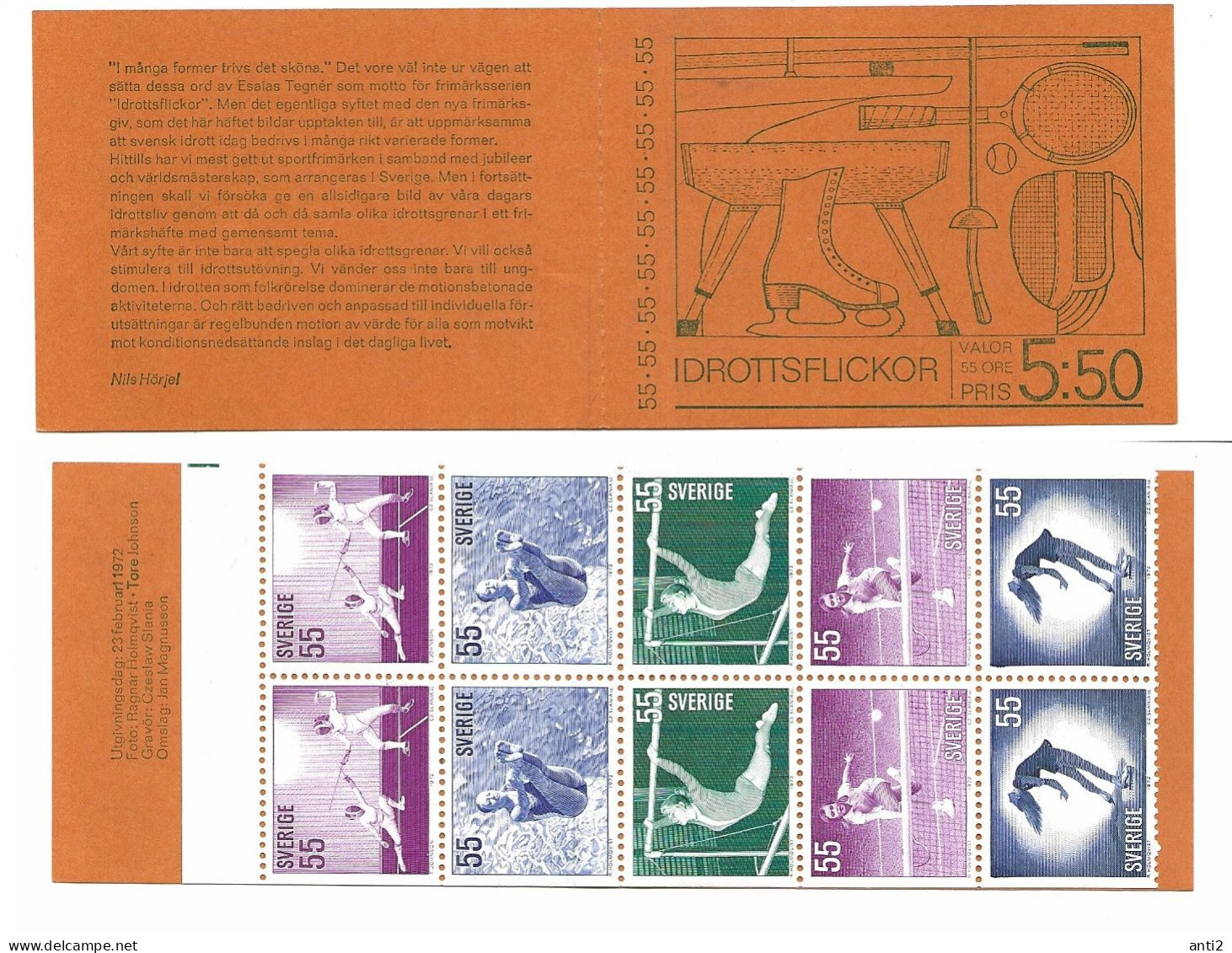 Sweden 1971 Athletics.  Women,  Fencers, High Diver, Uneven Bar Gymnast, Tennis Player Mi 737-741 Booklet 31 MNH(**) - Nuovi