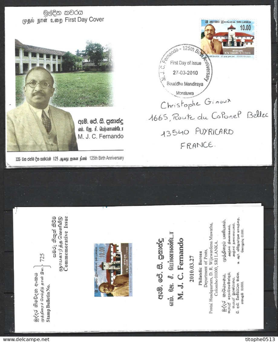 SRI LANKA. N°1729 De 2010 Sur Enveloppe 1er Jour. Fondateur D’institutions Bouddhistes. - Buddismo