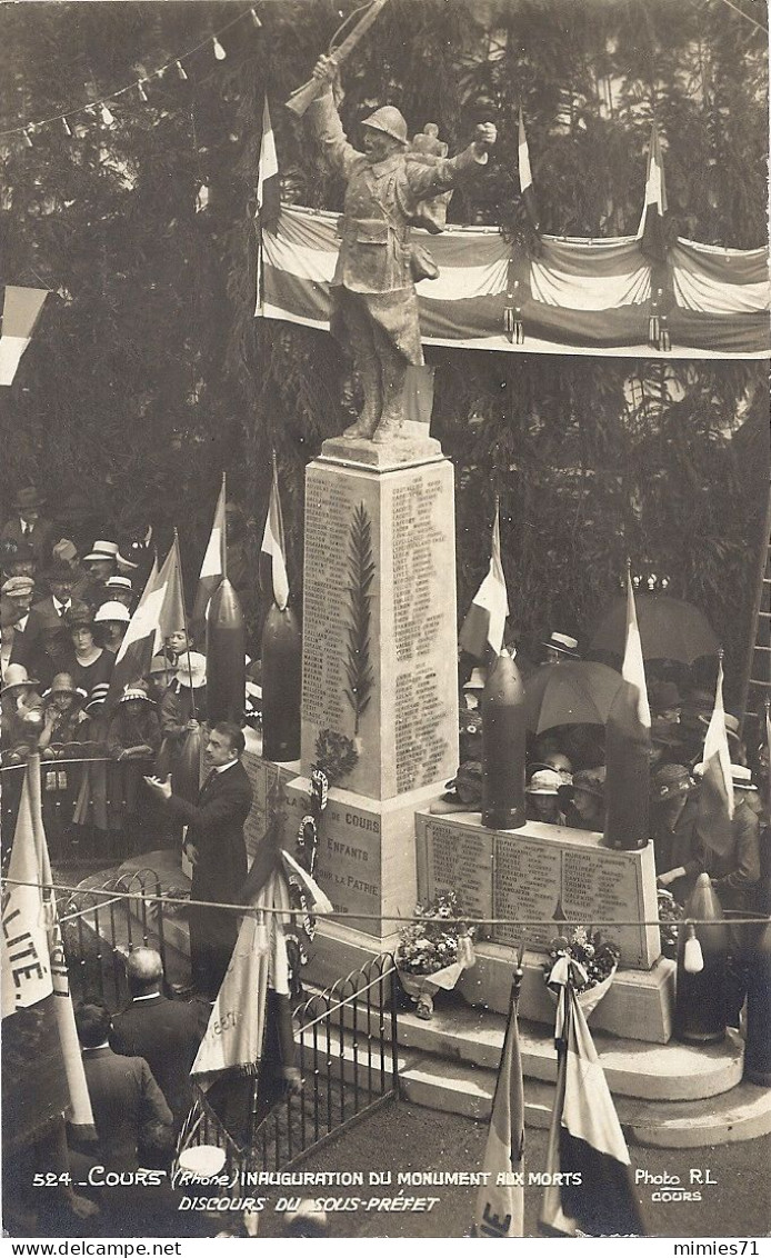 CPA 69 CARTE PHOTO COURS Inauguration Du Monument Aux Morts - Cours-la-Ville