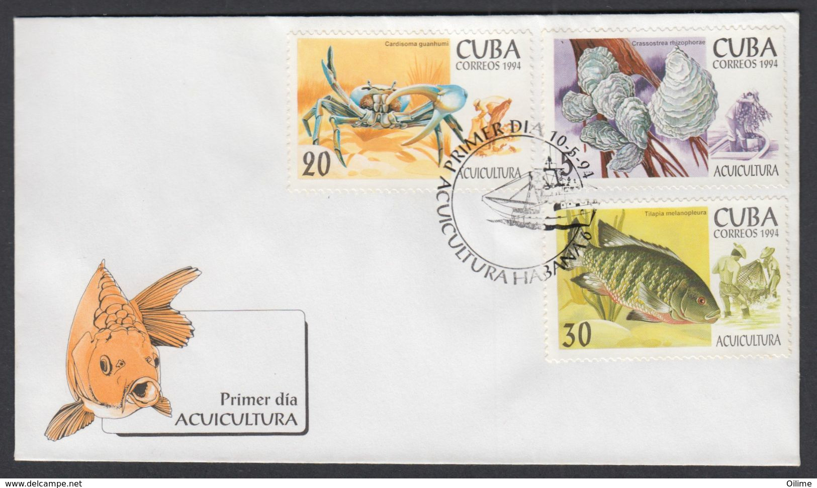 FDC CUBA 1994. ACUICULTURA. EDIFIL 3908/13 - FDC