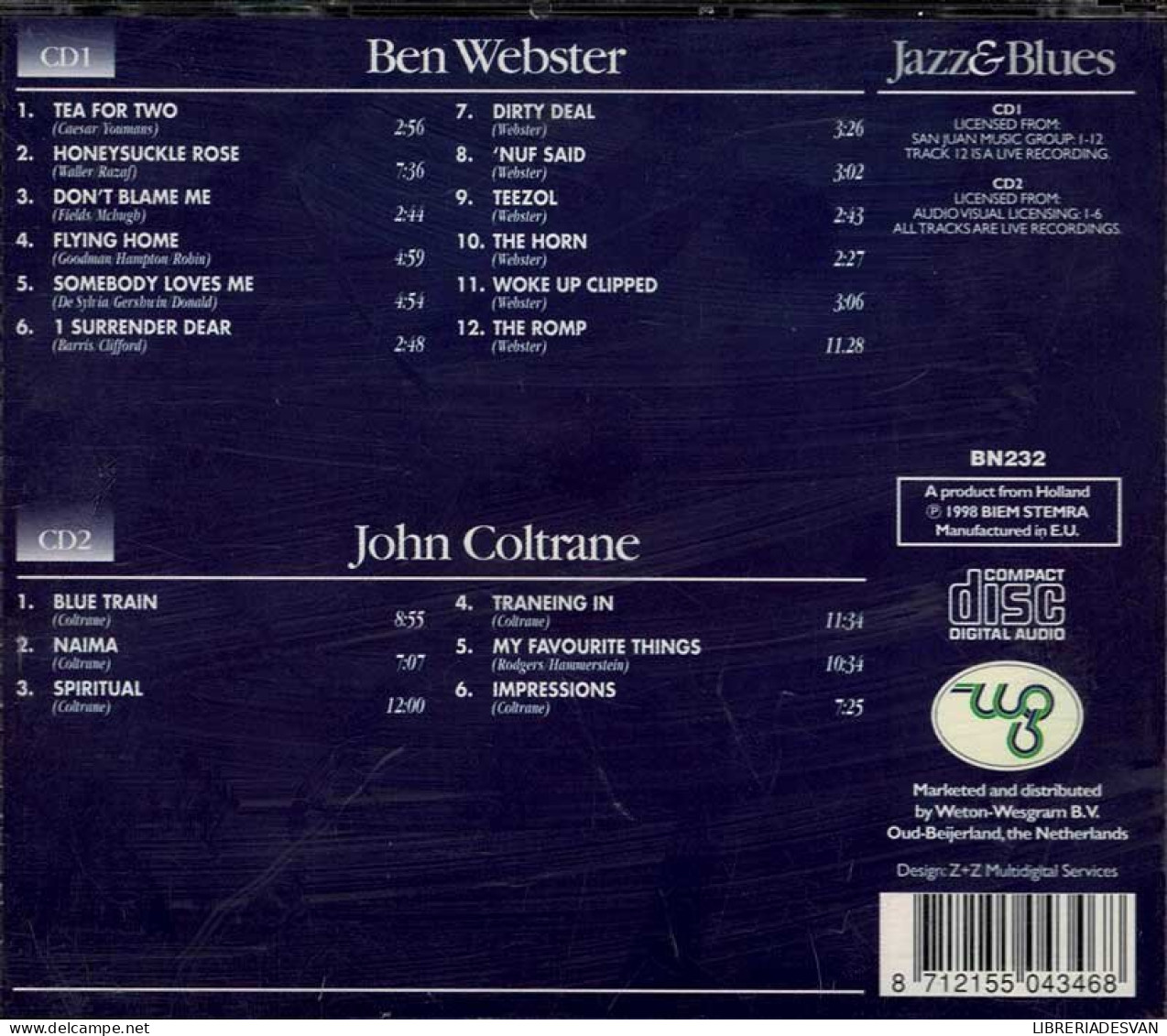 Ben Webster & John Coltrane - Jazz & Blues. Jazzax Heroes. 2 X CD - Jazz