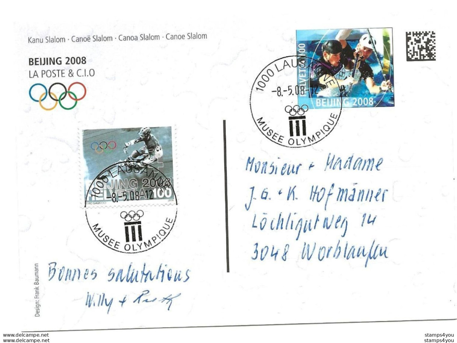 451 - 66 - Entier Postal Suisse "Beijing 2008" Avec Cachets Illustrés Musée Olympique Lausanne - Zomer 2008: Peking