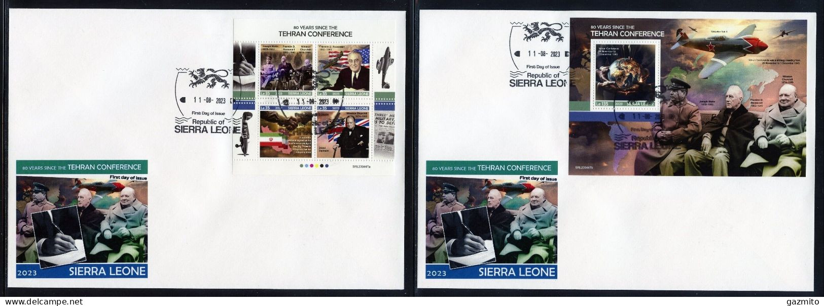 Sierra Leone 2023, WWII, Tehran Conference, Churchill, Planes, 4val In BF+BF In 2FDC - Sir Winston Churchill