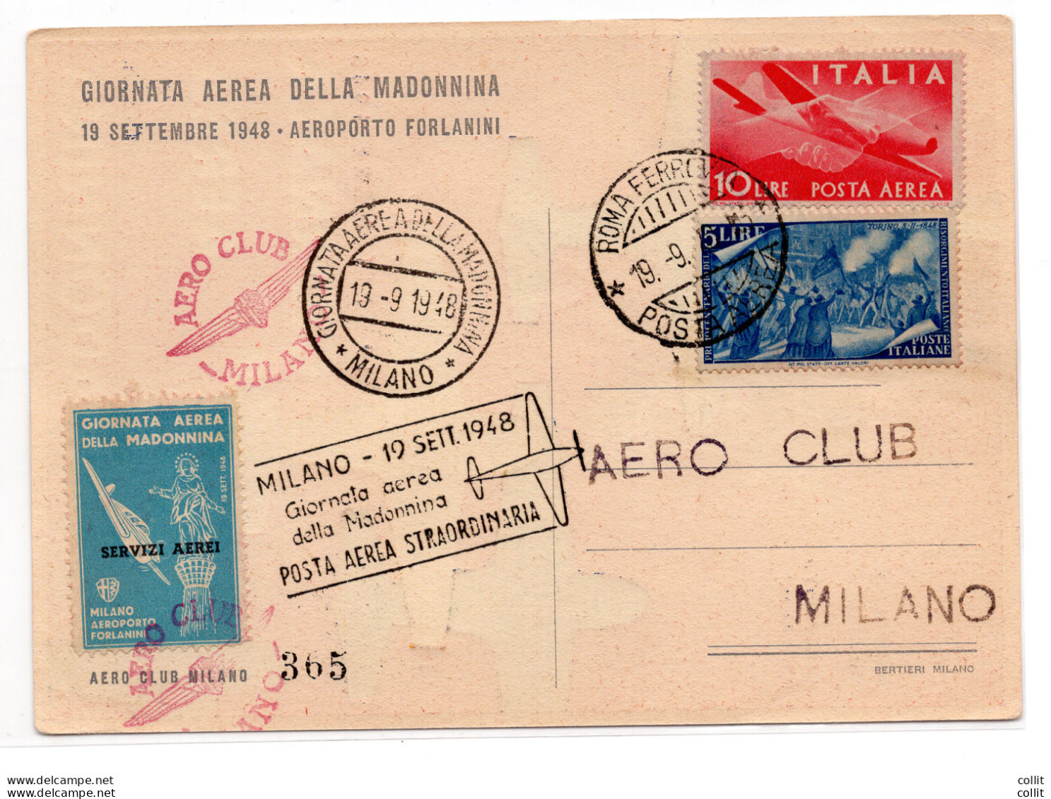 Milano/Roma Del 19.9.48 "Giornata Aerea Della Madonnina" - Luftpost