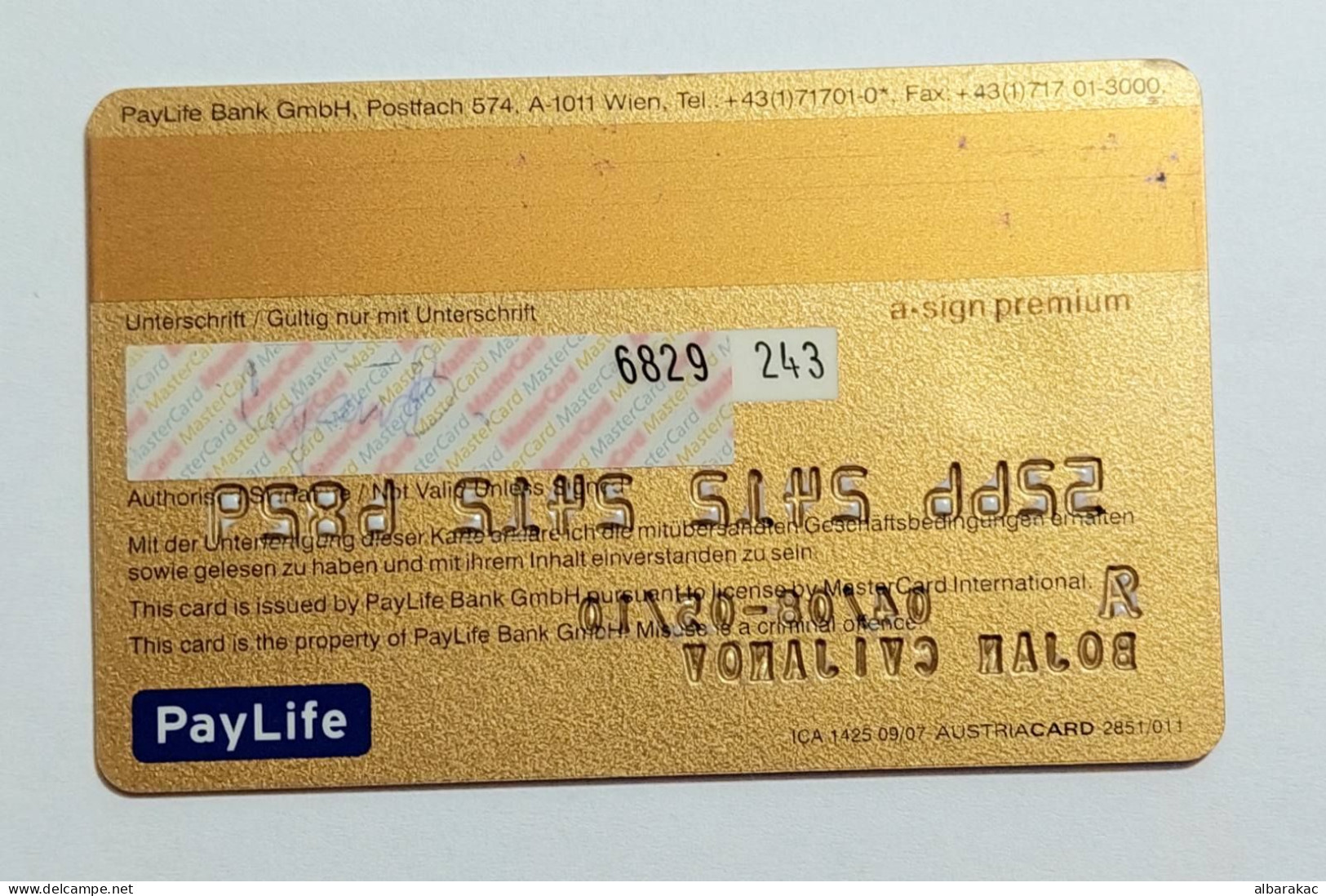 Gold Master Card Erste Bank Austria , A Sign Premium 5/10 - Carte Di Credito (scadenza Min. 10 Anni)