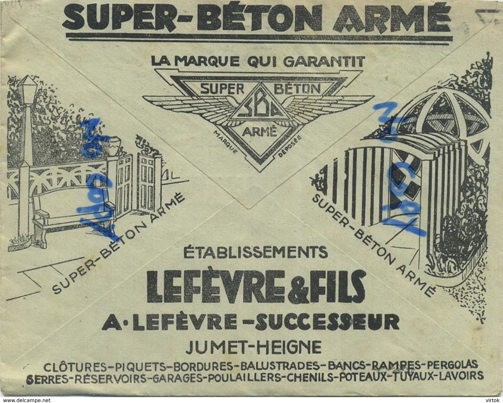 JUMET - HEIGNE : Super Beton Armée SBA ( 1931 )  Vieux Enveloppe - Enveloppes