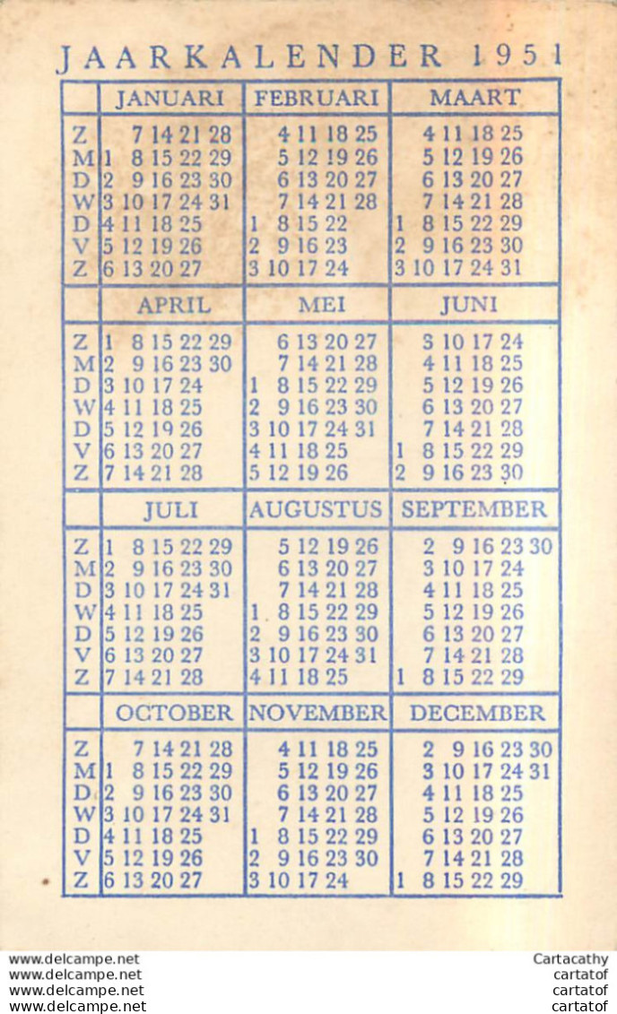 Calendrier Publicitaire 1951 Pour  HOTEL  NIEUWE PLEIN à ARNHEM .  JAARKALENDER 1951 - Klein Formaat: 1941-60