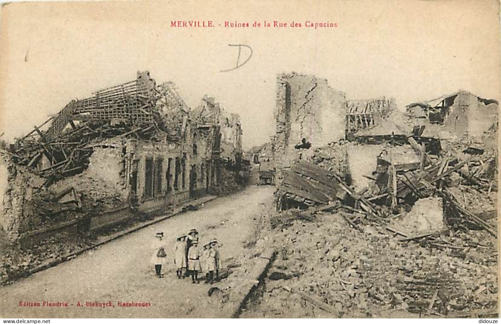 59 - Merville - Ruiines De La Rue Des Capucins - Animée - CPA - Voir Scans Recto-Verso - Merville