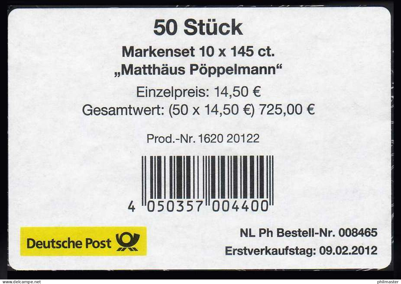 FB 19 Pöppelmann, Folienblatt - Banderole Für 50 Markensets - 2011-2020