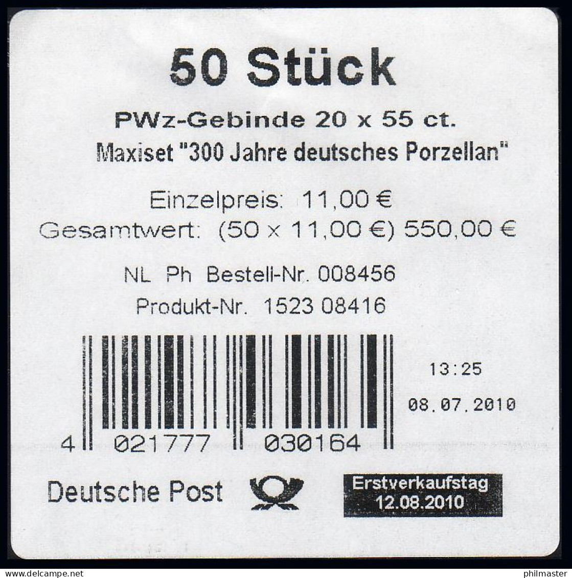 2816 Porzellan/selbstklebend, BANDEROLE Für 50 Folienblätter 11, Type III - 2011-2020