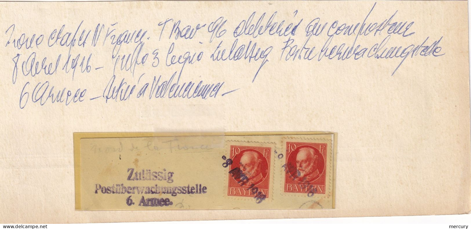 BELGIQUE - 2 Timbres De Bavière Oblitéré Au Composteur Le 8/4/16 Pour La 6ème Armée Sur Grand Fragment - Army: German