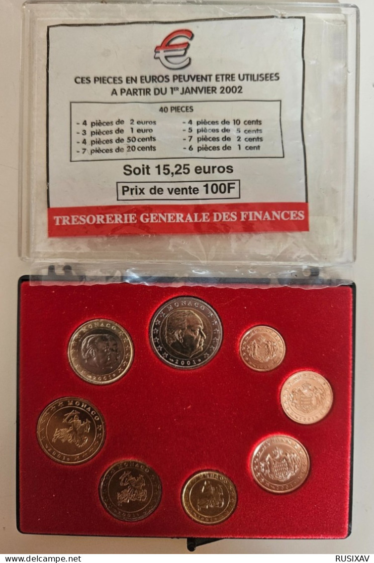 Monaco 2001 Série Complète De 8 Pièces Issue Du Starter Kit Euros - Mónaco