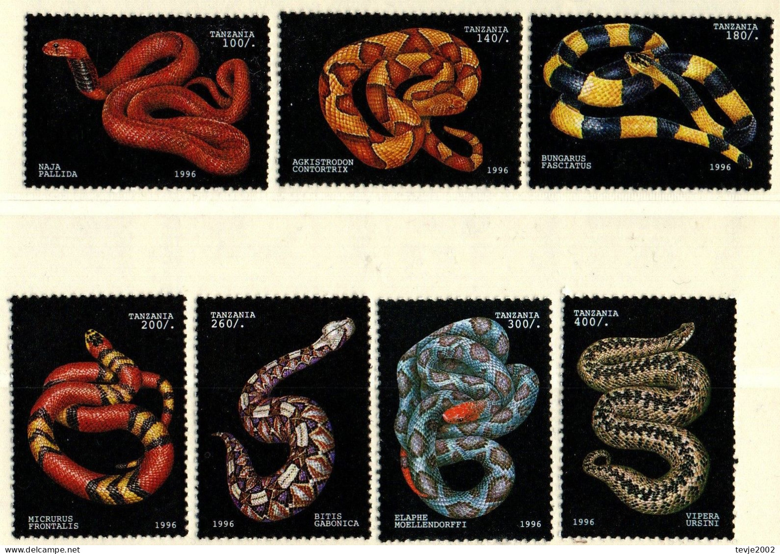 Tansania 1996 - Mi.Nr. 2340 - 2346 - Postfrisch MNH - Tiere Animals Schlangen Snakes - Schlangen