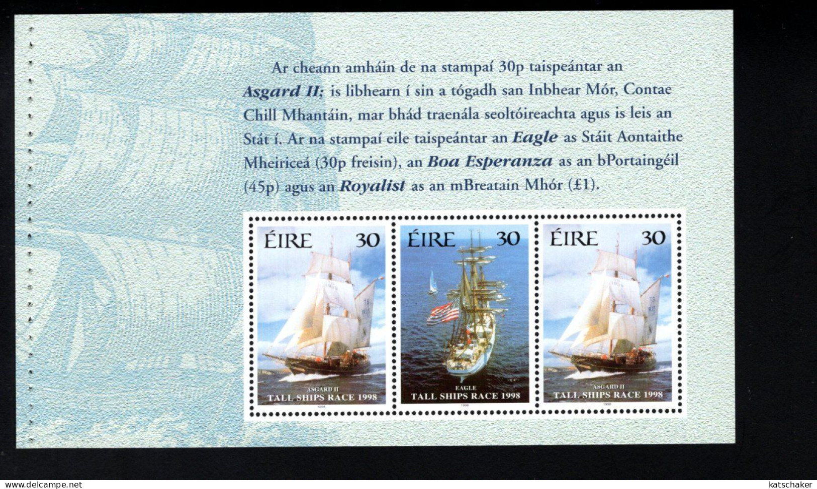 1987242268 1998 SCOTT 1142C (XX) POSTFRIS MINT NEVER HINGED - TALL SHIPS RACE BOOKLET PANE - Ungebraucht