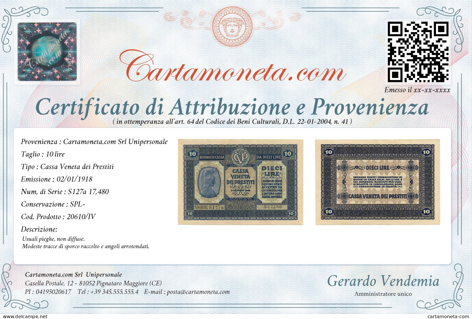 10 LIRE CASSA VENETA DEI PRESTITI OCCUPAZIONE AUSTRIACA 02/01/1918 SPL- - Besetzung Venezia