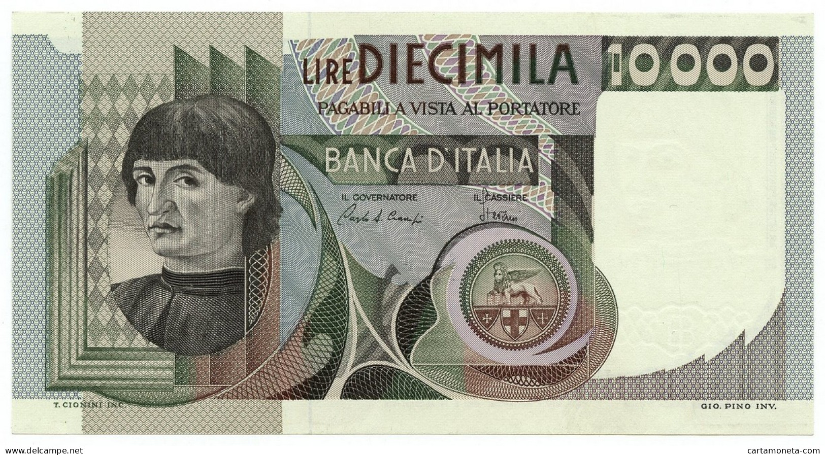 10000 LIRE RITRATTO D'UOMO A MEZZOBUSTO ANDREA DEL CASTAGNO 06/09/1980 SUP - Other & Unclassified