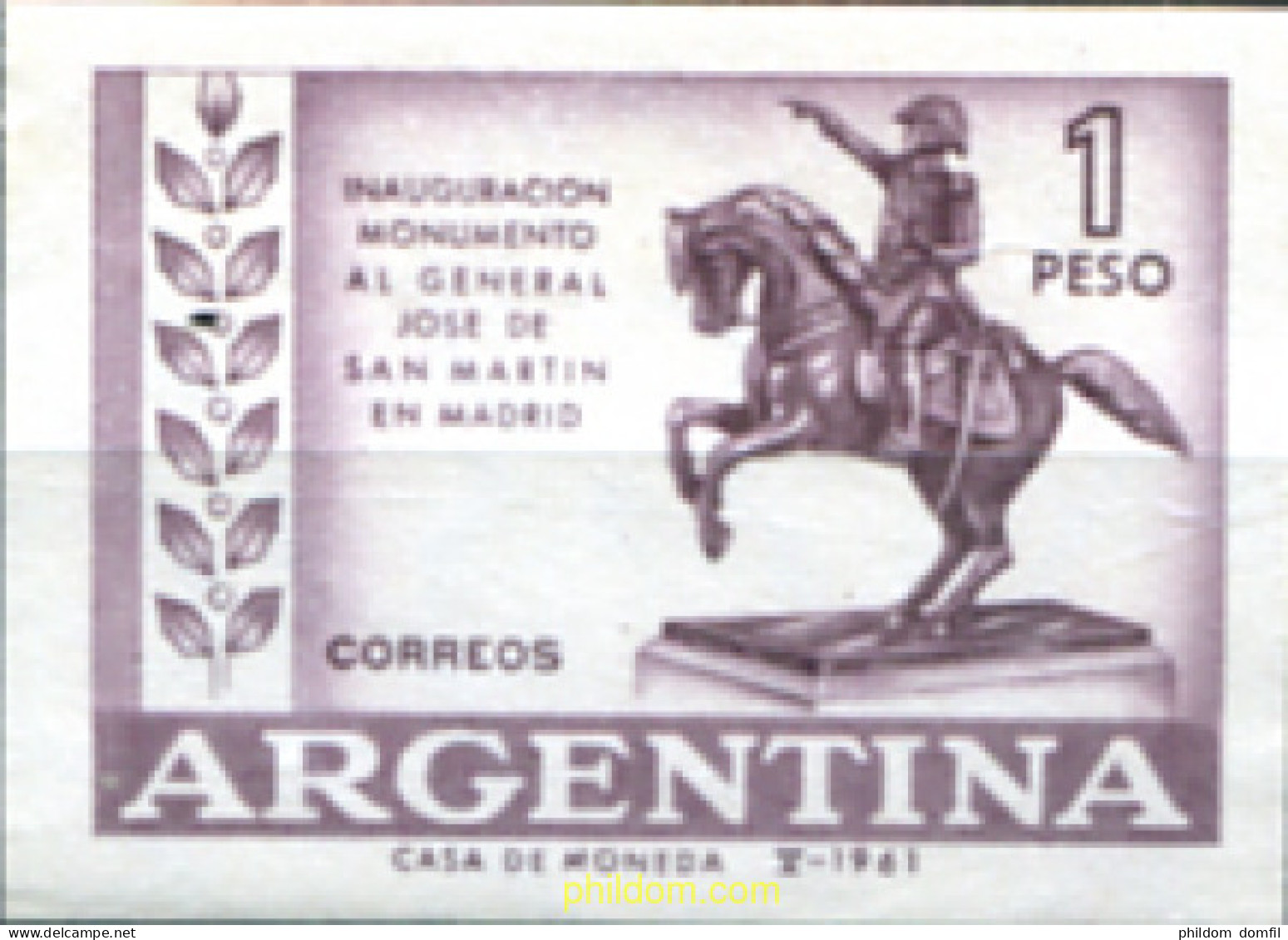 283215 MNH ARGENTINA 1961 INAUGURACION DEL MONUMENTO DE MADRIA AL GENERAL SAN MARTIN - Ungebraucht