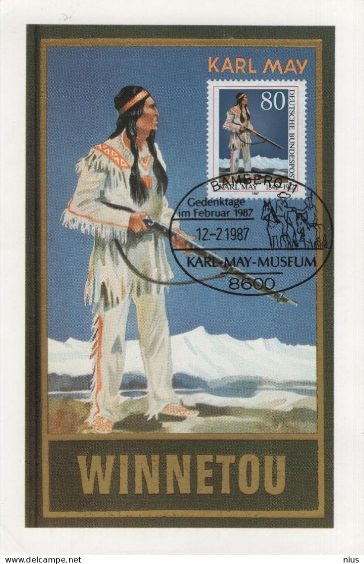 Germany Deutschland 1987 Maximum Card, Karl May, Author Writer, Winnetou, Canceled In Bamberg - 1981-2000