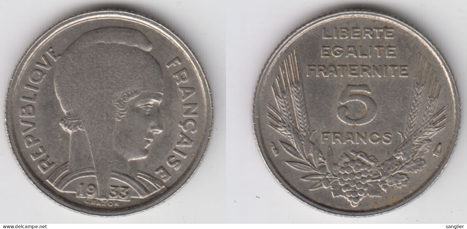 5 FRANCS 1933 - TYPE BAZOR (L.BAZOR) SIGNATURE COURTE - 5 Francs