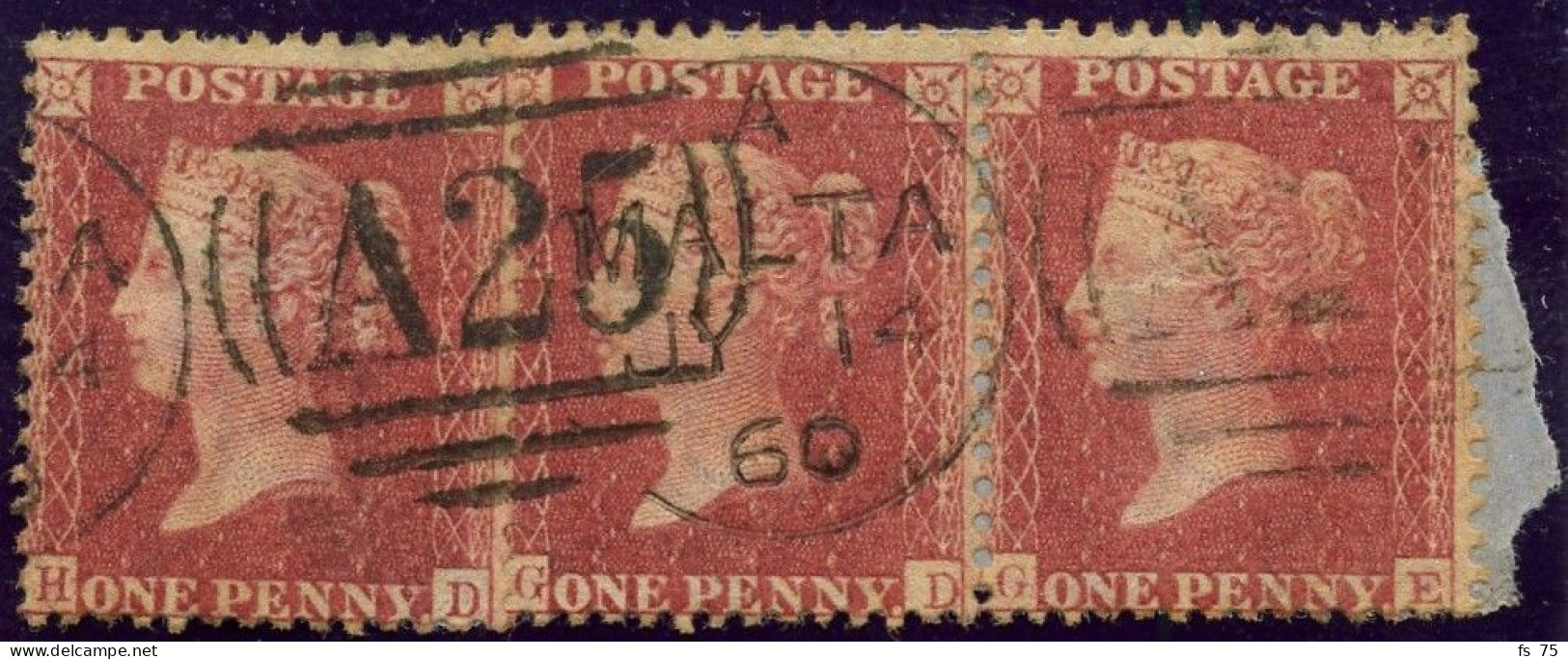 MALTE - 1 PENCE ROUGE BANDE DE 3 OBLITEREE A25 MALTE - Malta