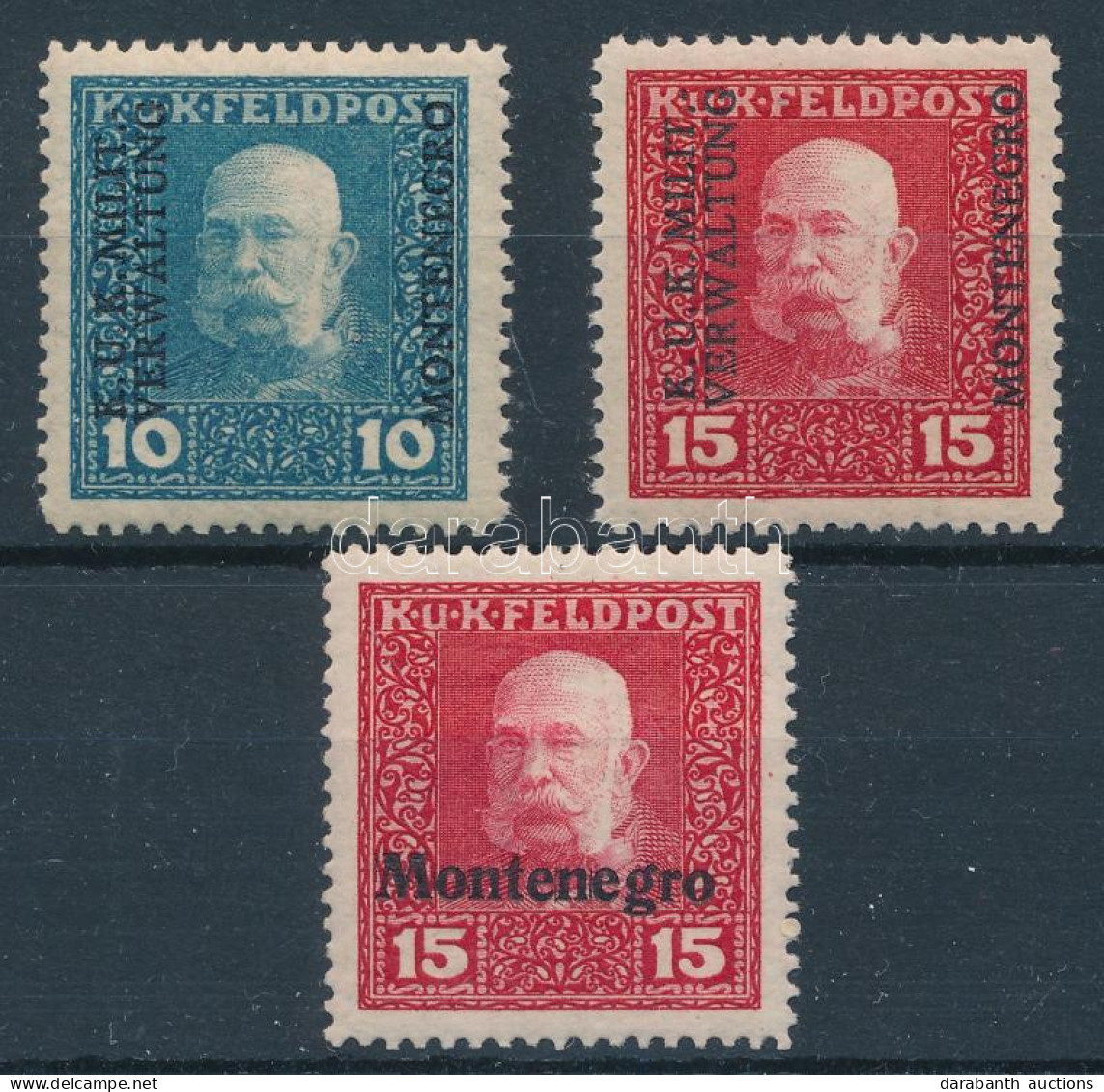 * K.u.K. Feldpost Montenegró 1917 3 Db Bélyeg (**29.300) - Other & Unclassified