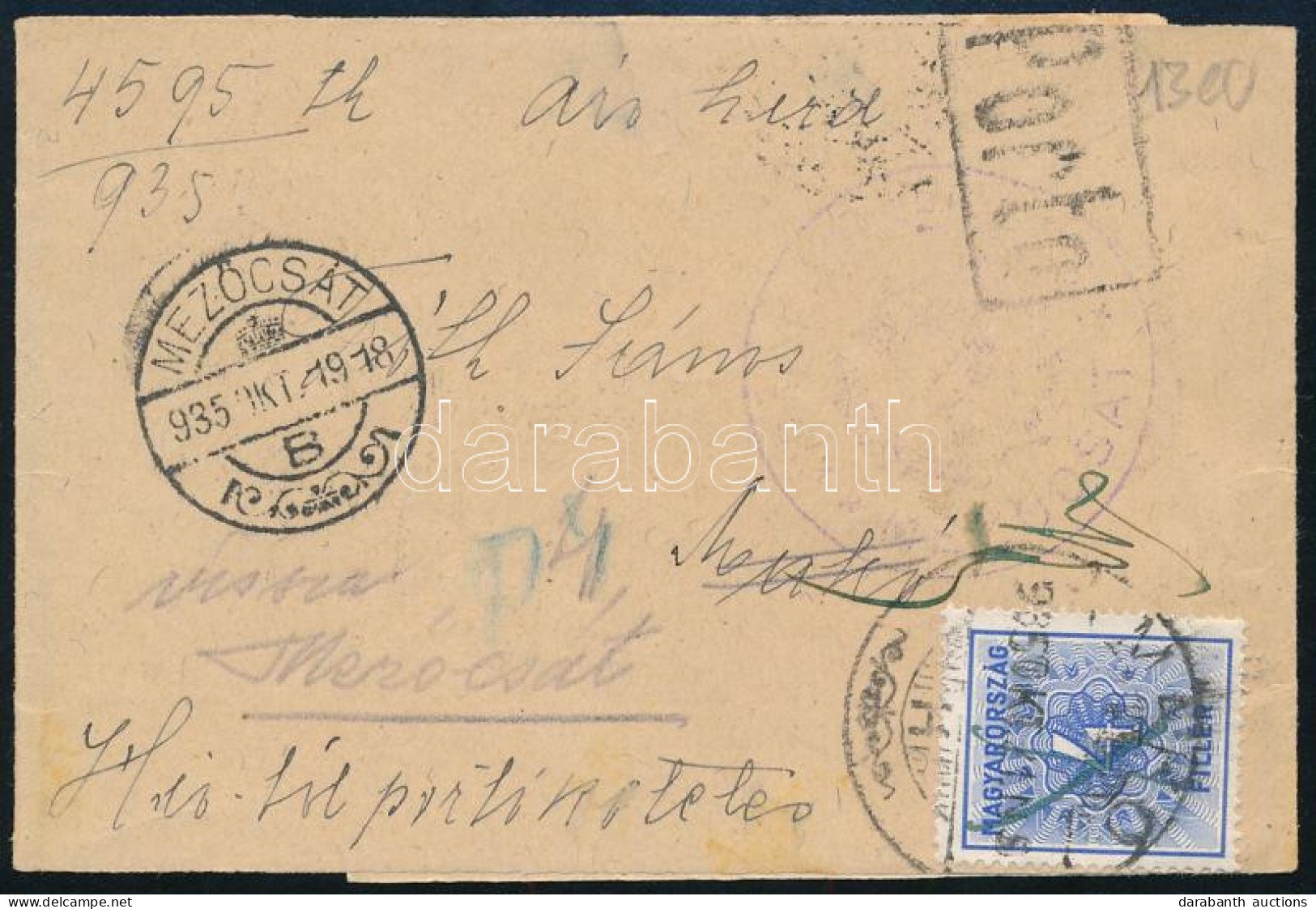 1935 Teljes Címszalag Mezőcsátról Makóra 4f Portóval, Visszaküldve / Complete Wrapper With 4f Postage Due Stamp, Returne - Other & Unclassified