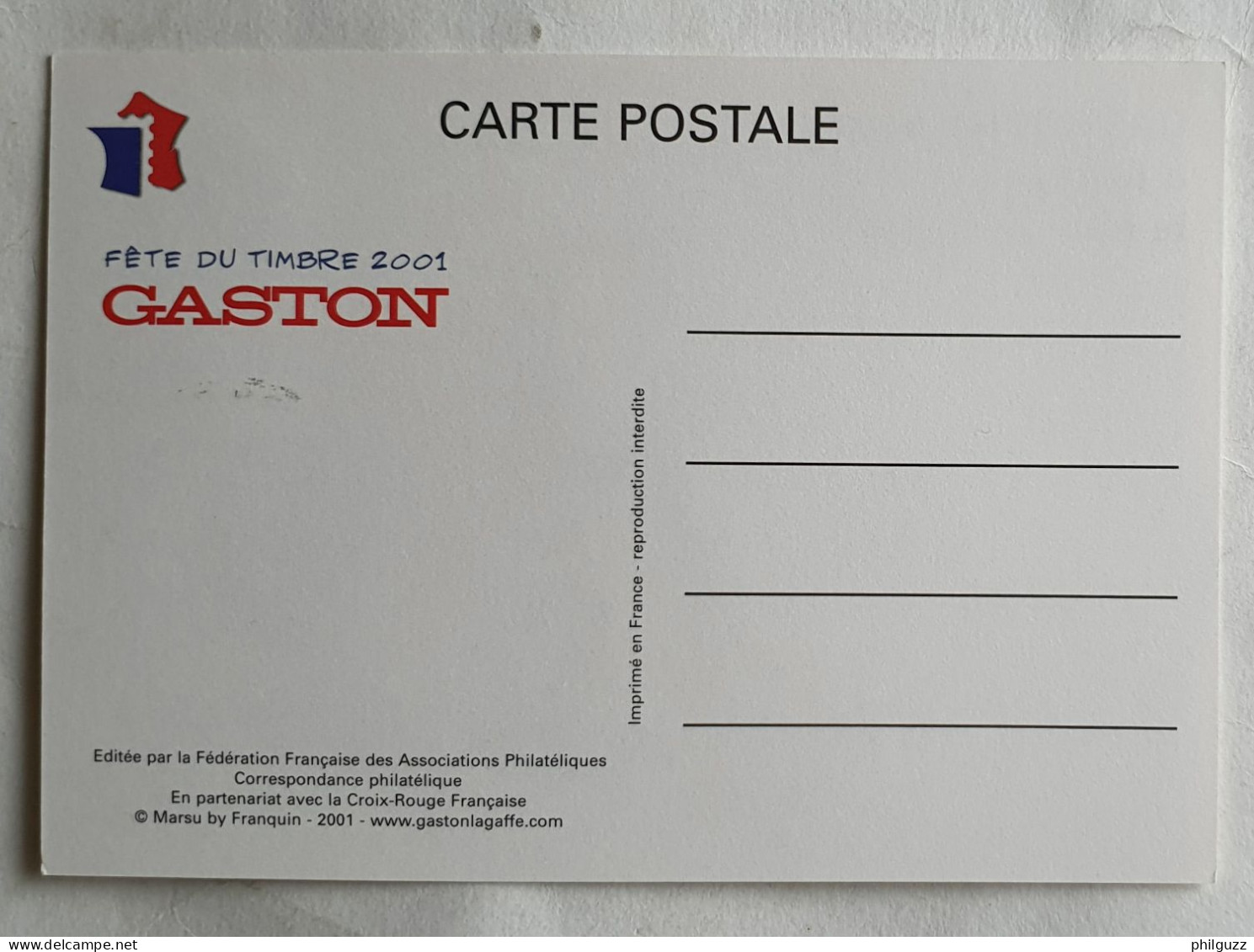 CARTE GASTON LAGAFFE AVEC TIMBRE ET FRANCHISSEMENT 1ER JOUR 2000 - Ansichtskarten