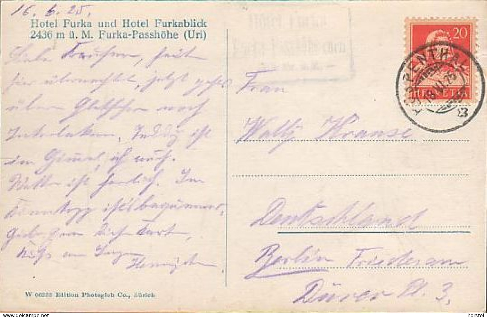 Schweiz - 3999 Obergoms - Hotel Furka - Berneralpen - Nice Stamp 1925 - Obergoms