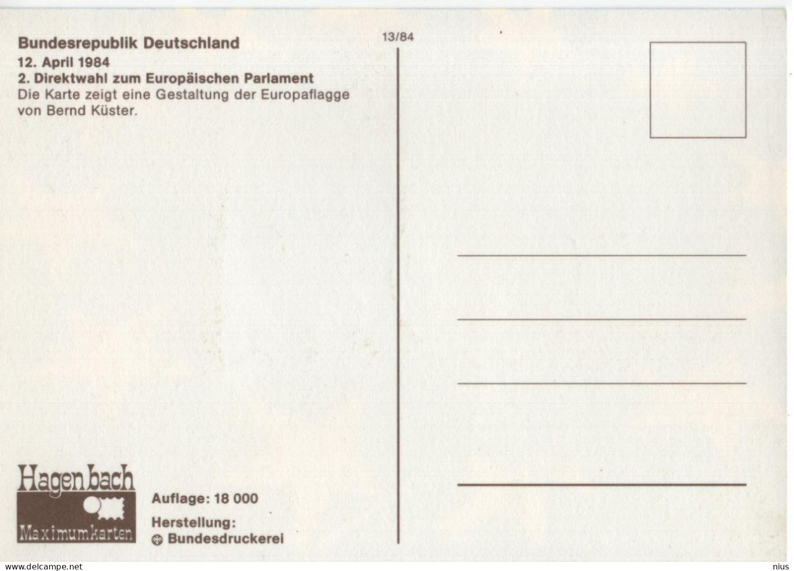 Germany Deutschland 1984 Maximum Card, Zweite Direktwahl Zum Europaischen Parlament Second Direct Election To The Europe - 1981-2000