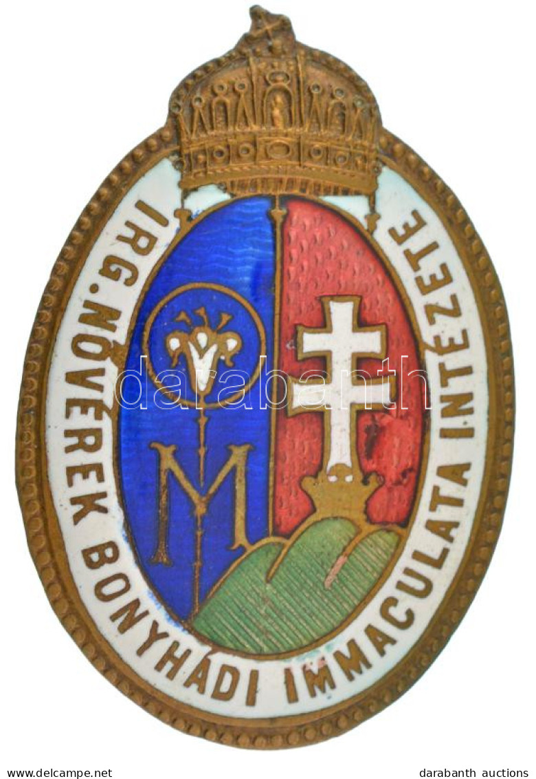 ~1930. "Irgalmas Nővérek Bonyhádi Immaculata Intézete" Zománcozott Fém Jelvény (45x31mm) T:AU - Unclassified