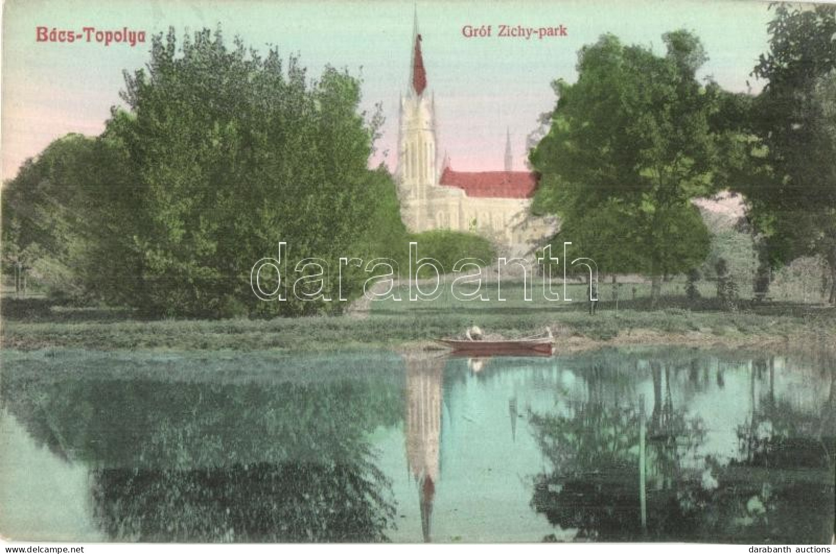 * T2 Bácstopolya, Topolya, Backa Topola; Gróf Zichy Park, Templom. Kiadja Riesz J. 16. / Park, Church - Non Classés