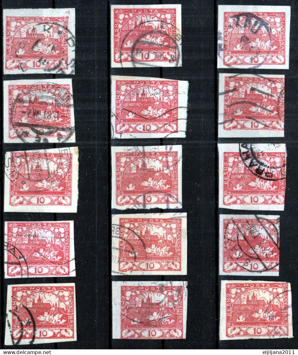 ⁕ Czechoslovakia 1918 Republic ⁕ Hradcany 10 H. Mi.3 ⁕ 15v Used / Shades / Imperf. - Used Stamps